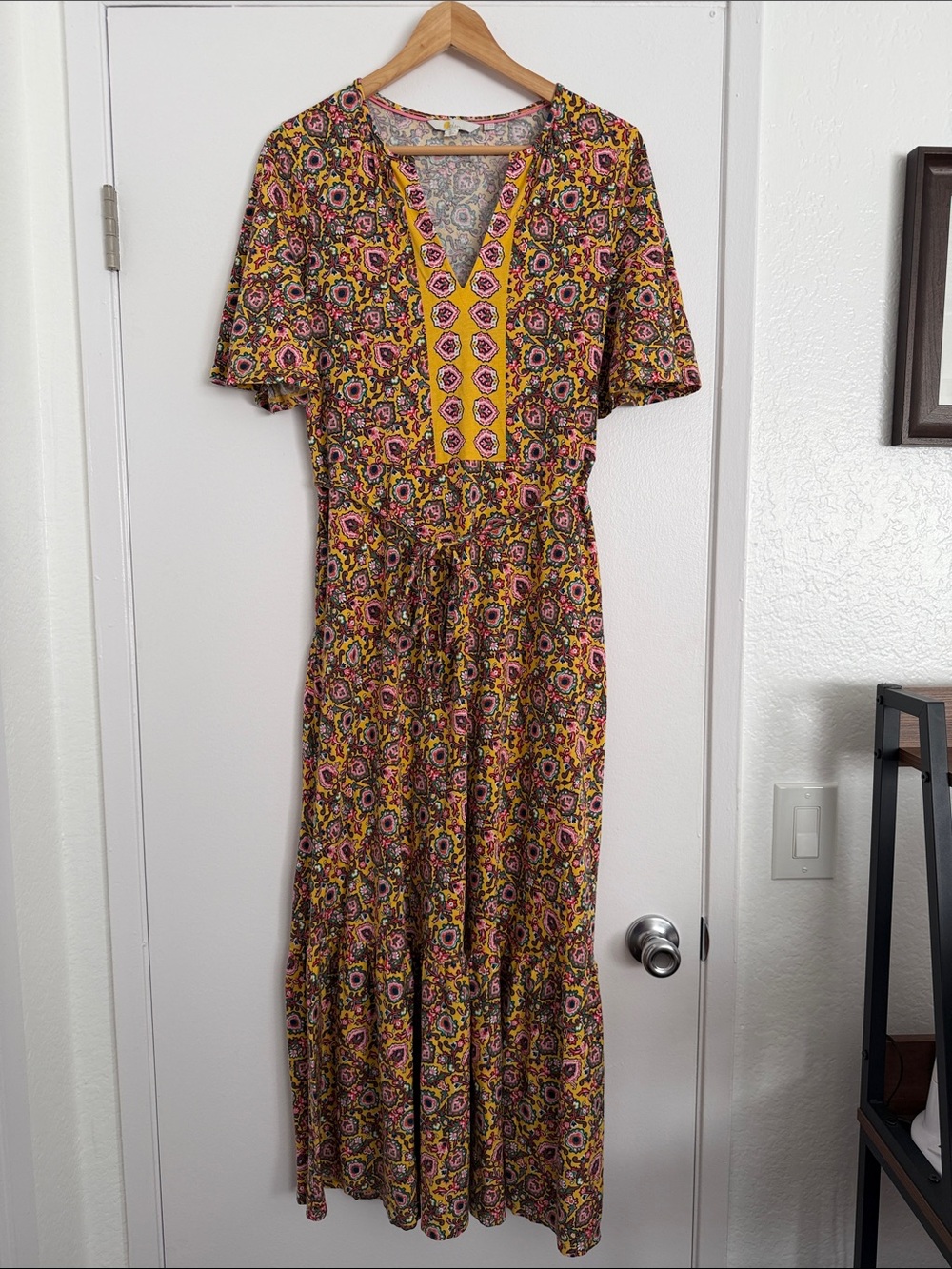 Boden Yellow Floral V-Neck Tiered Maxi Dress - Picture 2 of 6